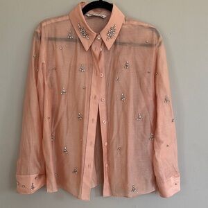 Zara Embellished Peach Sheer Women’s Blouse